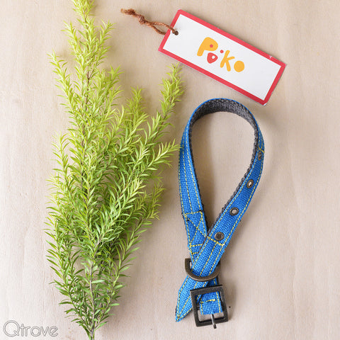 Eco-Friendly Jute Dog Collar Blue - Small (Narrow)