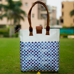 The Azure Blue Jaali Elegant Tote at Qtrove