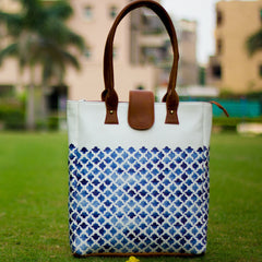 The Azure Blue Jaali Elegant Tote at Qtrove