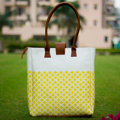 The Buttercup Yellow Jaali Elegant Tote at Qtrove