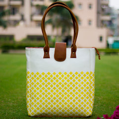 The Buttercup Yellow Jaali Elegant Tote at Qtrove
